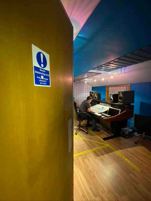 Control room marked for social distancing